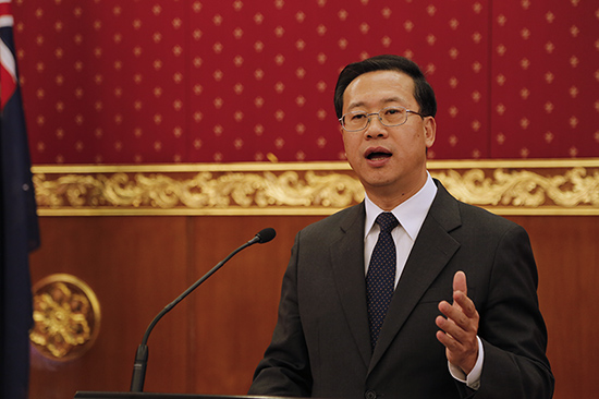 中国驻澳大利亚大使马朝旭在中澳自贸协定宣介招待会上致辞（摄影 贺吉）
