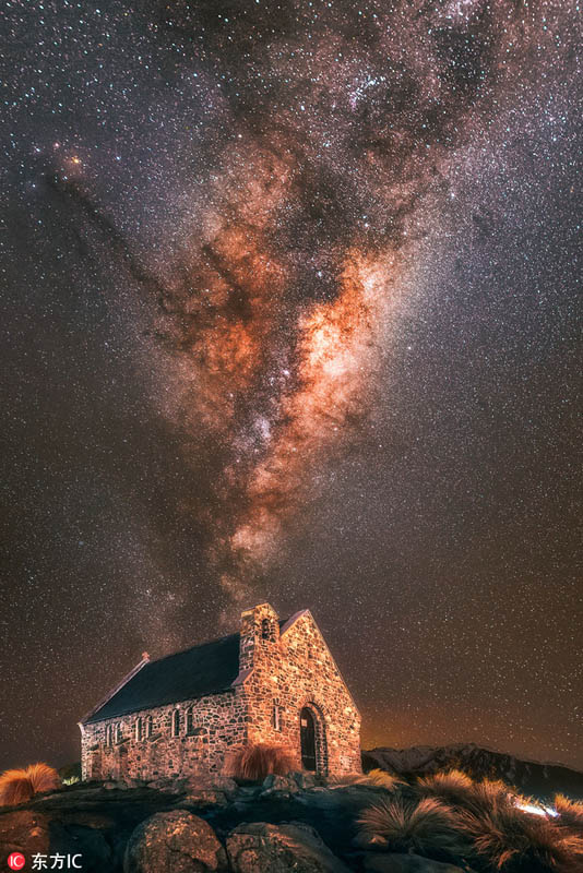 新西兰星空美景 星光灿烂似万花筒喷射 