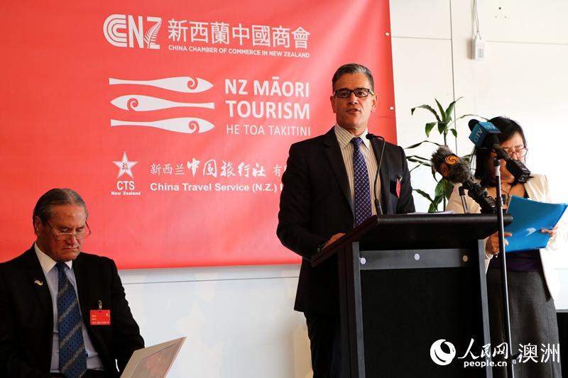 新西蘭毛利旅游局董事會主席戴爾·史蒂芬斯在發布會上致辭（攝影 盛楚宜）